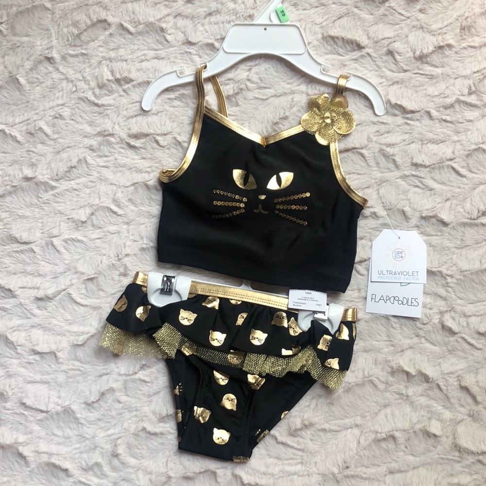 Flapdoodles Infant Girls Cat Swimsuit